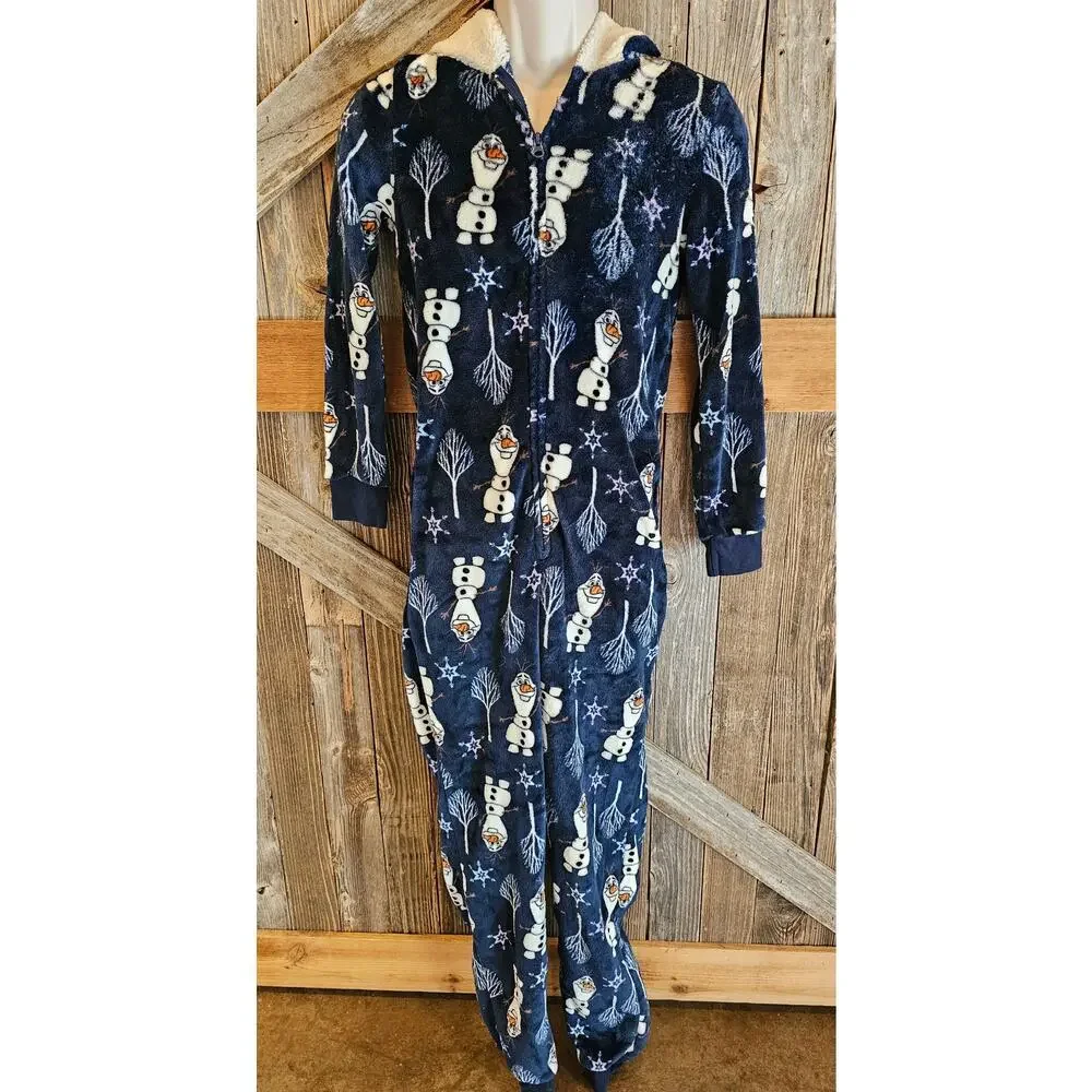 Frozen size small S unisex one piece zip up hooded pajama lounge Christmas ^ - Picture 1 of 7